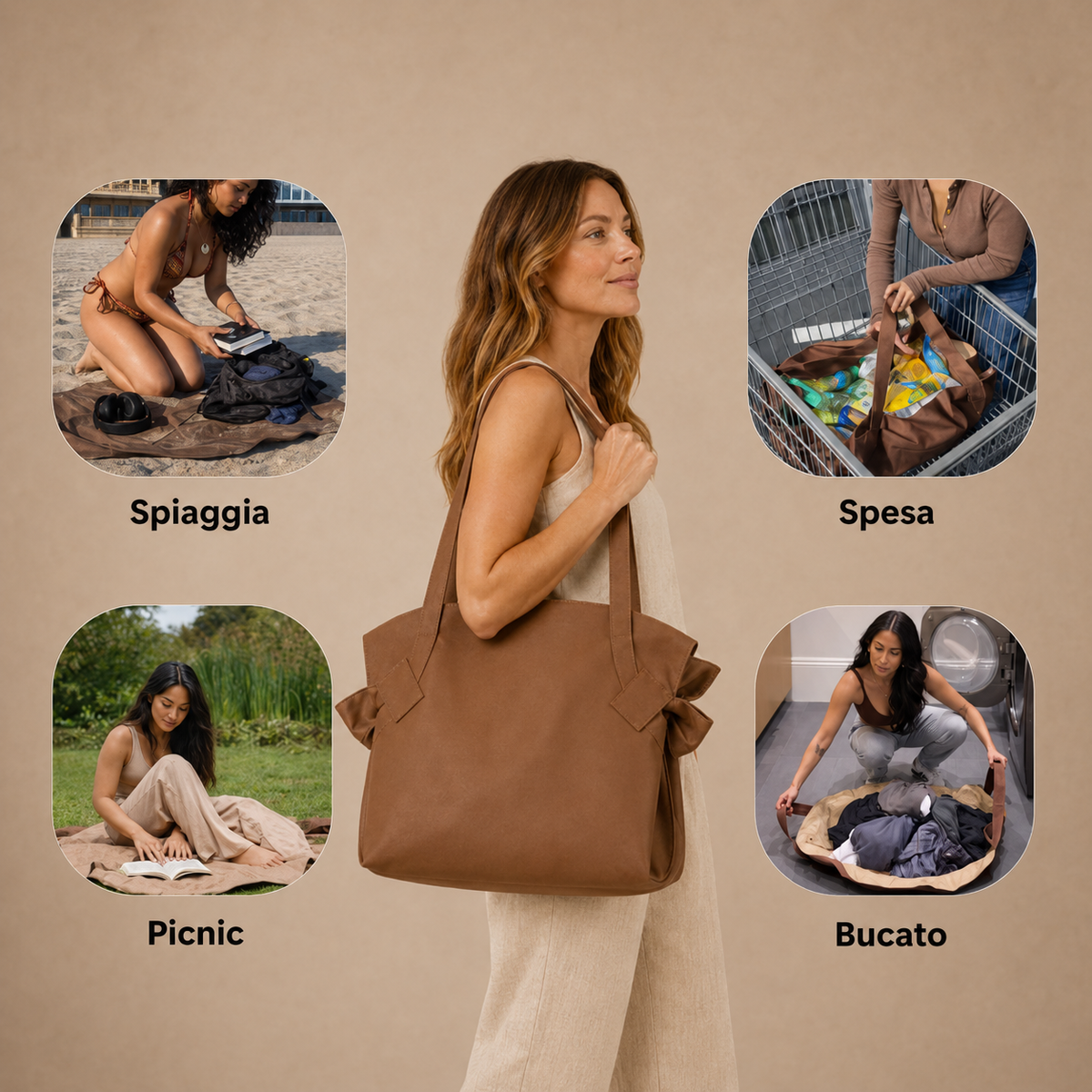Modella con Mielora Tote Cioccolato – borsa per ogni momento